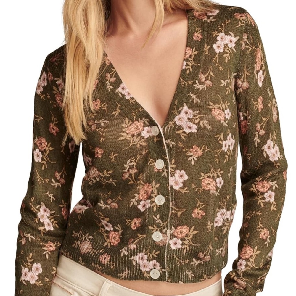 Lucky Brand Green and Pink Cardigan Sweater